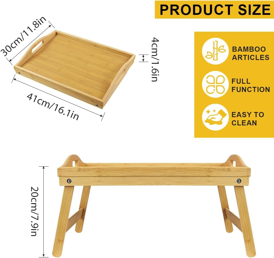 AUCT 20908 - WKWKER Bamboo Bed Tray Table with Folding Legs Set of 2 Foldable Breakfast Tray Portable S - Image 2