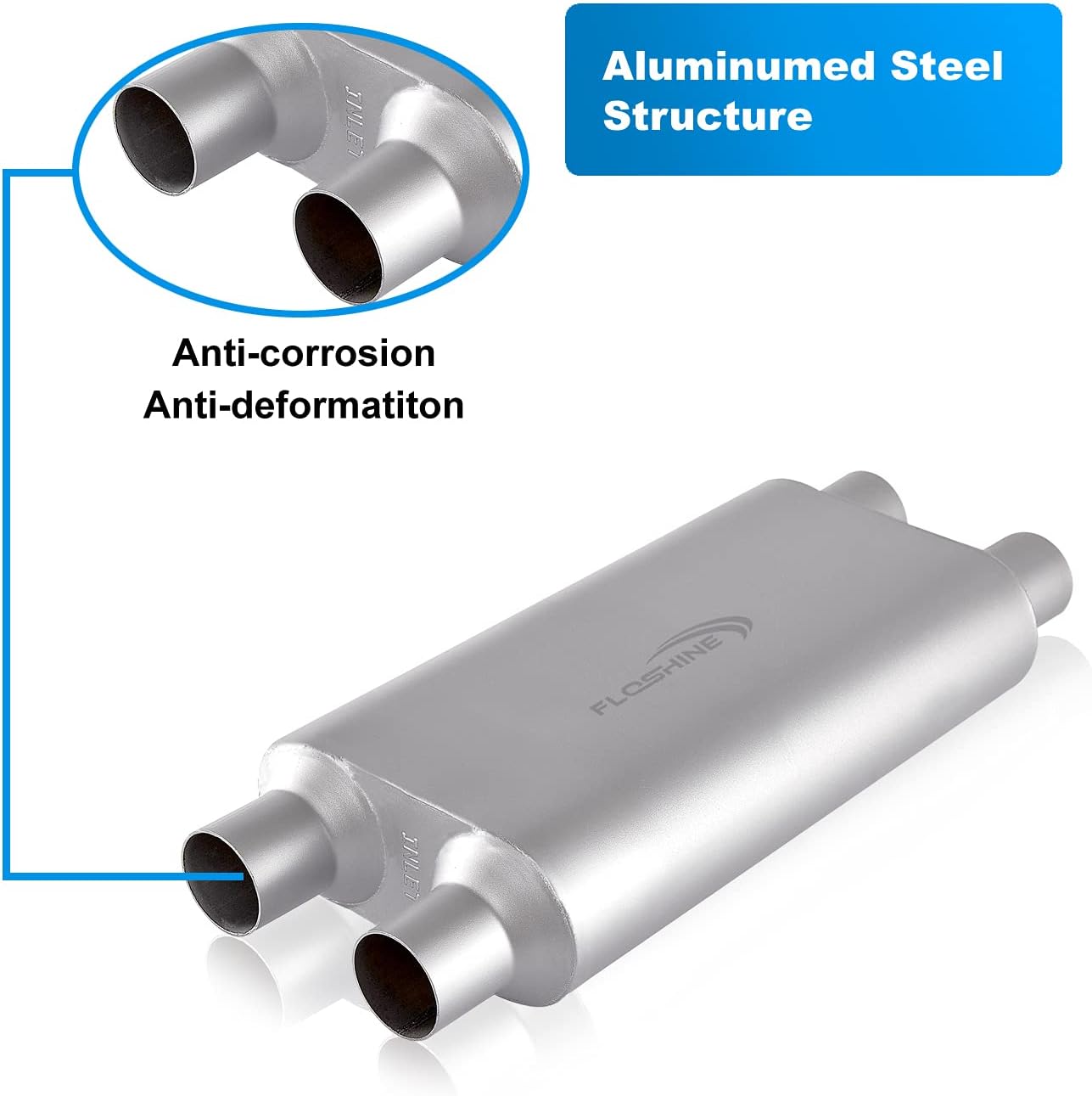 AUCT 20571 - $57 Universal 80Series Mufflers 2.5 Inch Dual Inlet (ID) 2.5 Inch Dual Outlet (ID), 3 Cham - Image 2