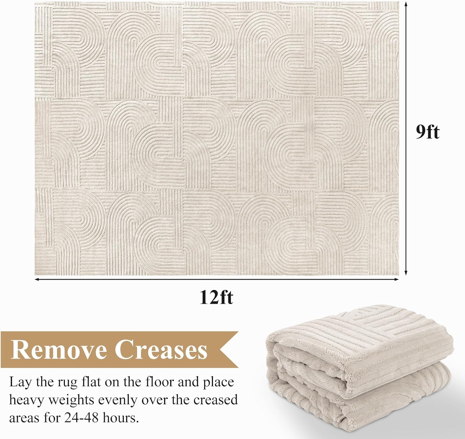 AUCT 21709 - $176 Pauwer 9x12 Area Rugs for Living Room, Modern Non Slip Washable Rug, Beige - Image 2