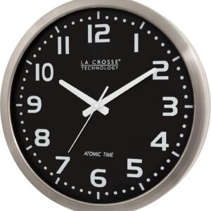 AUCT 22256 - La Crosse Technology WT-3161BK 16 Inch Stainless Steel Atomic Clock, Analog, Silver