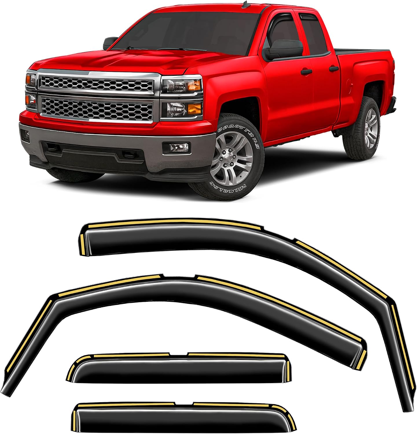 AUCT 22536 - Window Visors Rain Guards for Chevy Silverado/GMC Sierra Crew Cab 2014-2018