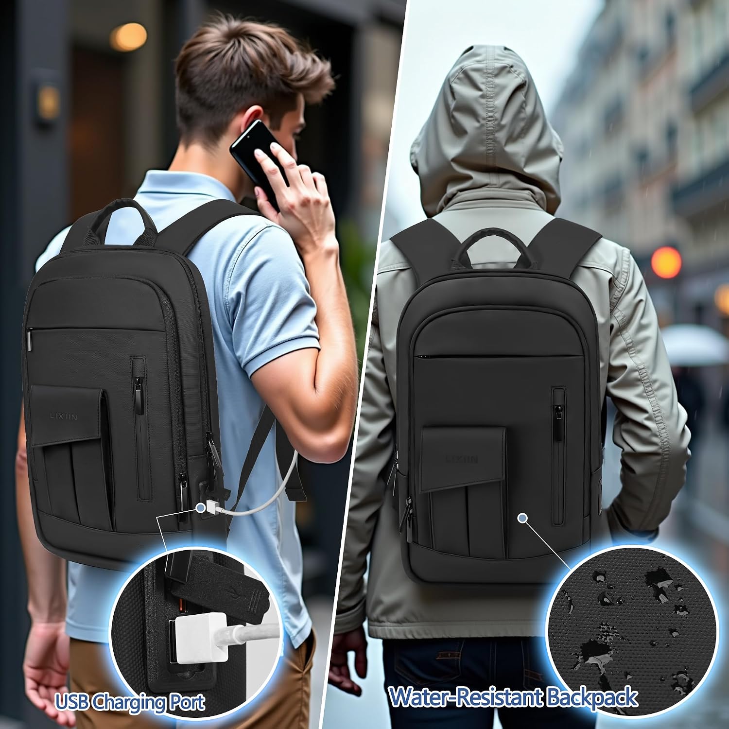 AUCT 22392 - Business Backpack for Men Slim Lightweight Laptop Backpack for 17.3 Inch Computer Water Re - Image 4