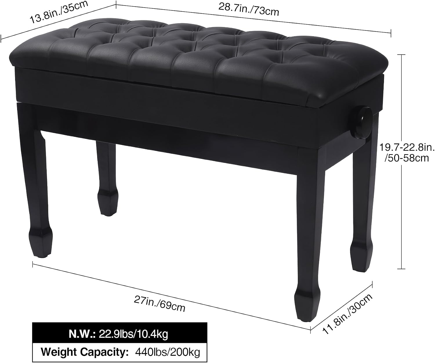 AUCT 22614 - $170 Adjustable Duet Piano Bench with Storage, 28.7" Duet Keyboard Seat - Image 3