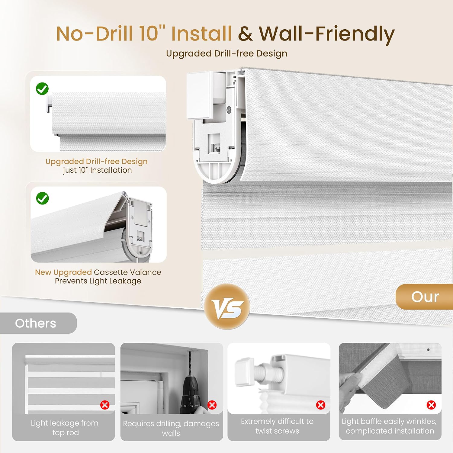 AUCT 22658 - $76 Grandekor No Drill Cordless Zebra Blinds, Dual Layer Light Filtering Day & Night Rolle - Image 2