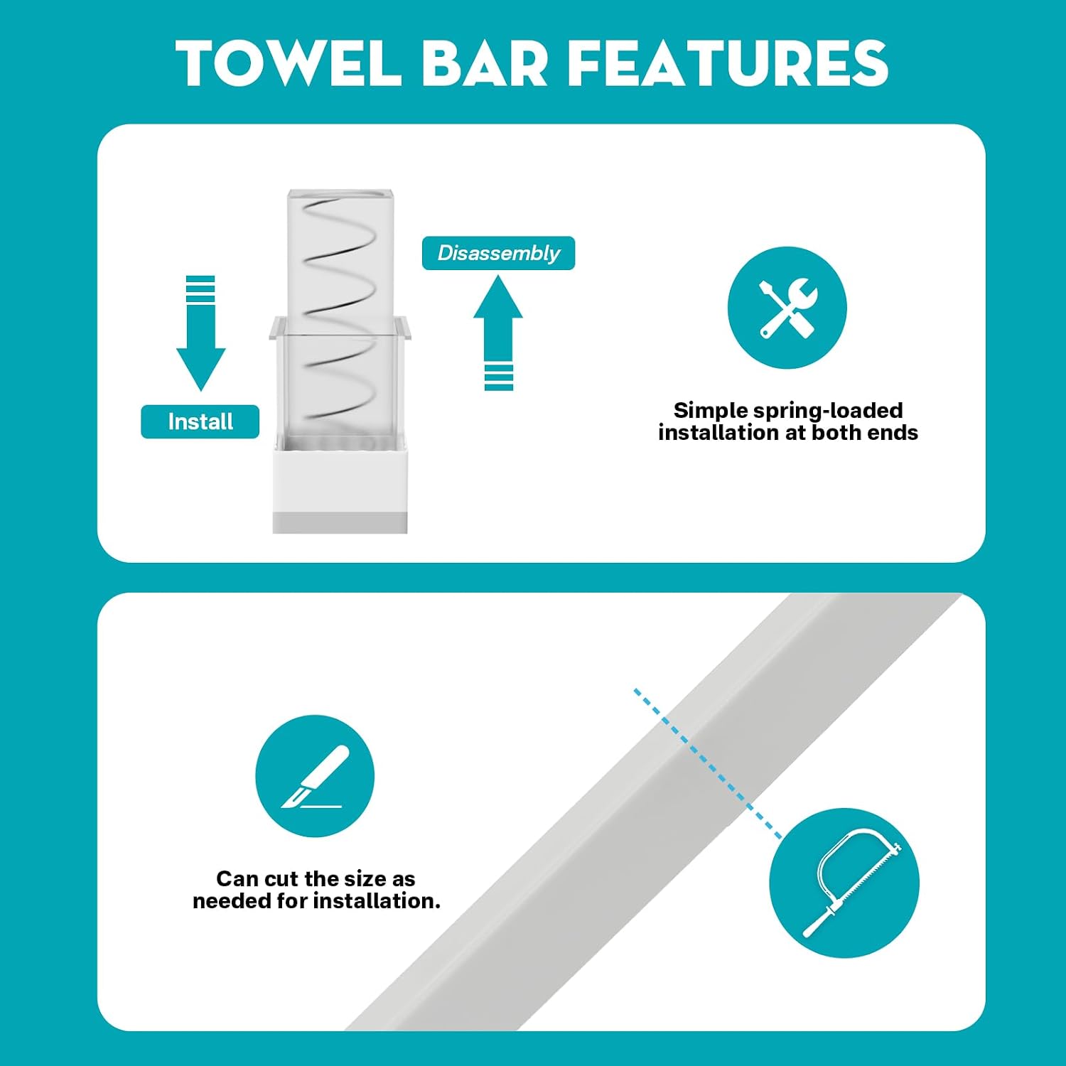 AUCT 22286 - 24 Inch Plastic Spring Loaded Towel Bar Replacement Rod for Ceramic Holders - Image 3