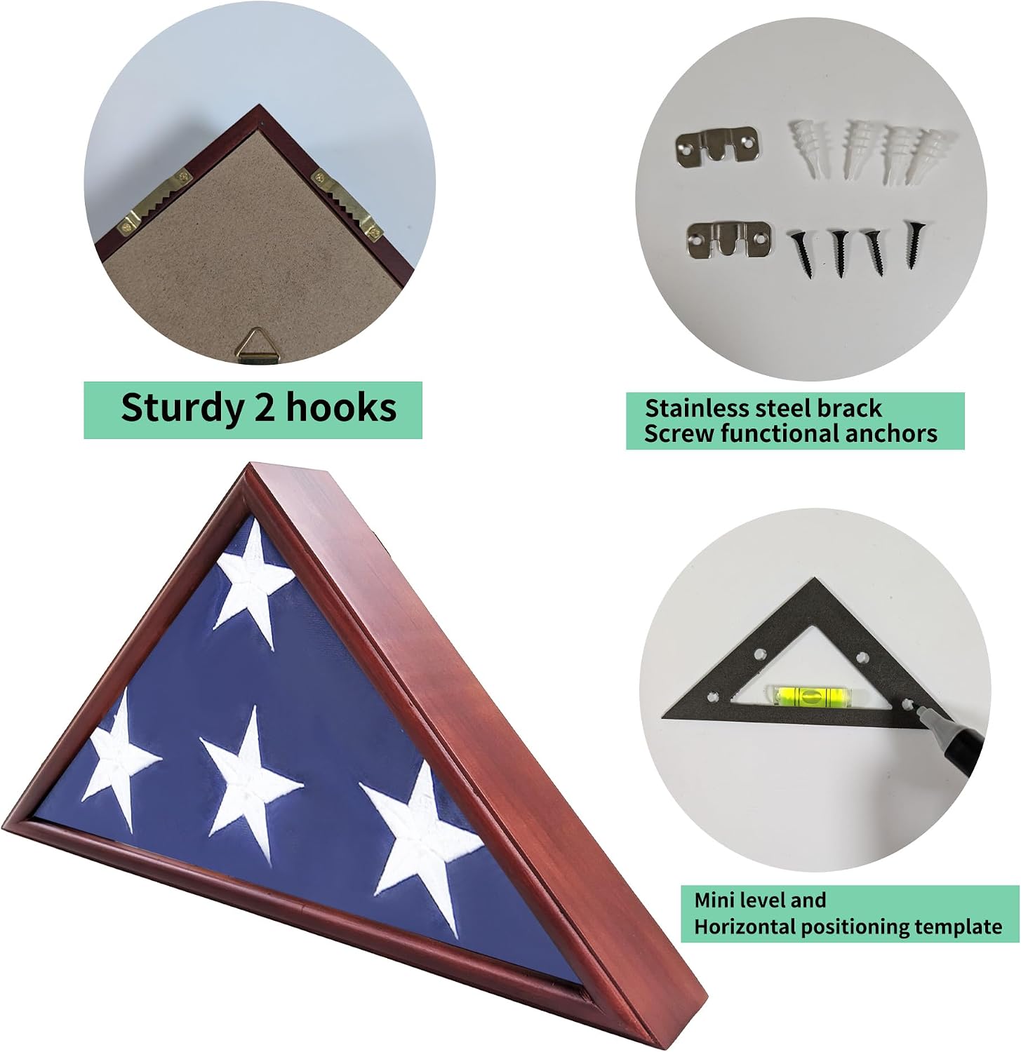 AUCT 21510 - Burial Flag Display Case Fits 5'x9.5' Flag, Thin Bottom Edge Military Flag Box with Glass - Image 4
