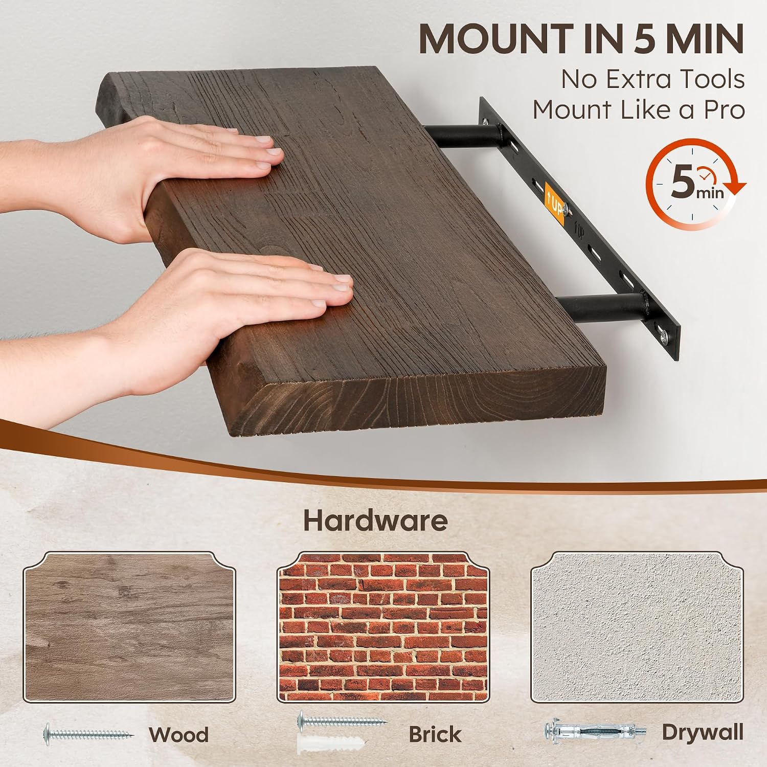 AUCT 22633 - $86 36" Live Edge Floating Shelves, Solid Elm Wood Shelf, Set of 2 - Image 4