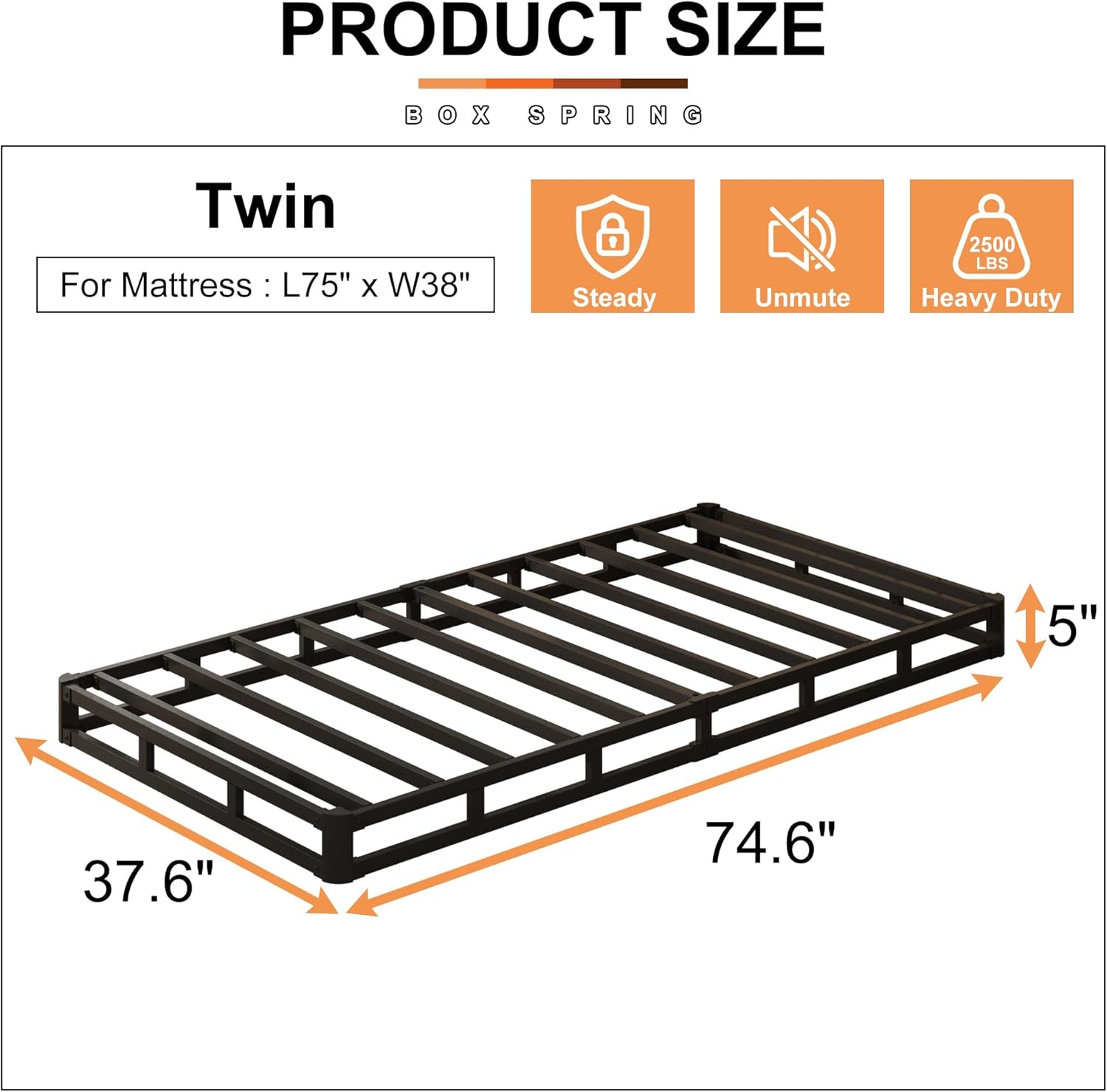 AUCT 21067 - $54 EMODA 5 Inch Twin Box Spring Bed Base Mattress Foundation with Fabric Cover - Image 2