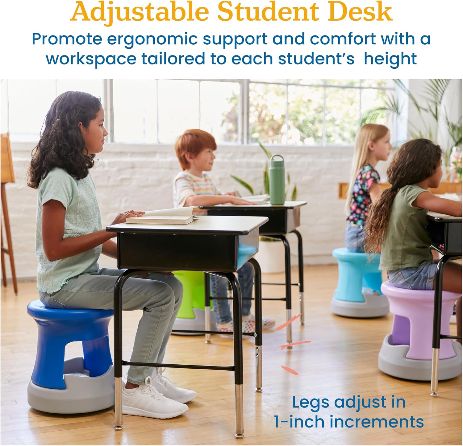 AUCT 22317 - $95 ECR4Kids Open Front Desk with Metal Storage Book Box, Adjustable, Classroom Furniture, - Image 4