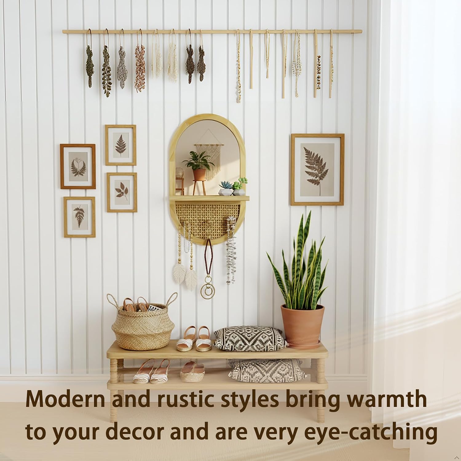 AUCT 21493 - $66 Wall Mirror with Shelf and Coat Hooks, 22"" Entryway Decorative Mirrors for Wall Wood - Image 2