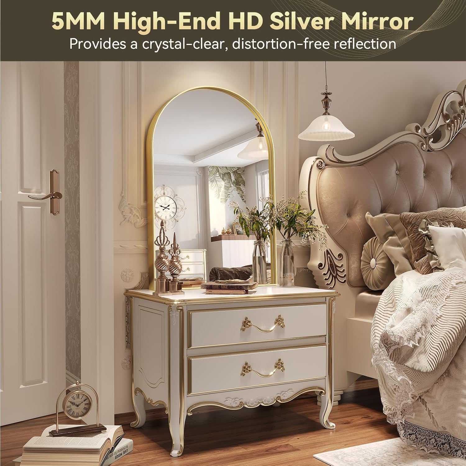 AUCT 21613m - $87 Brightify Gold Arched Mirror, 24 x 32 Inch Arch Wall Mirror, Brass Metal Frame Bathroo - Image 4