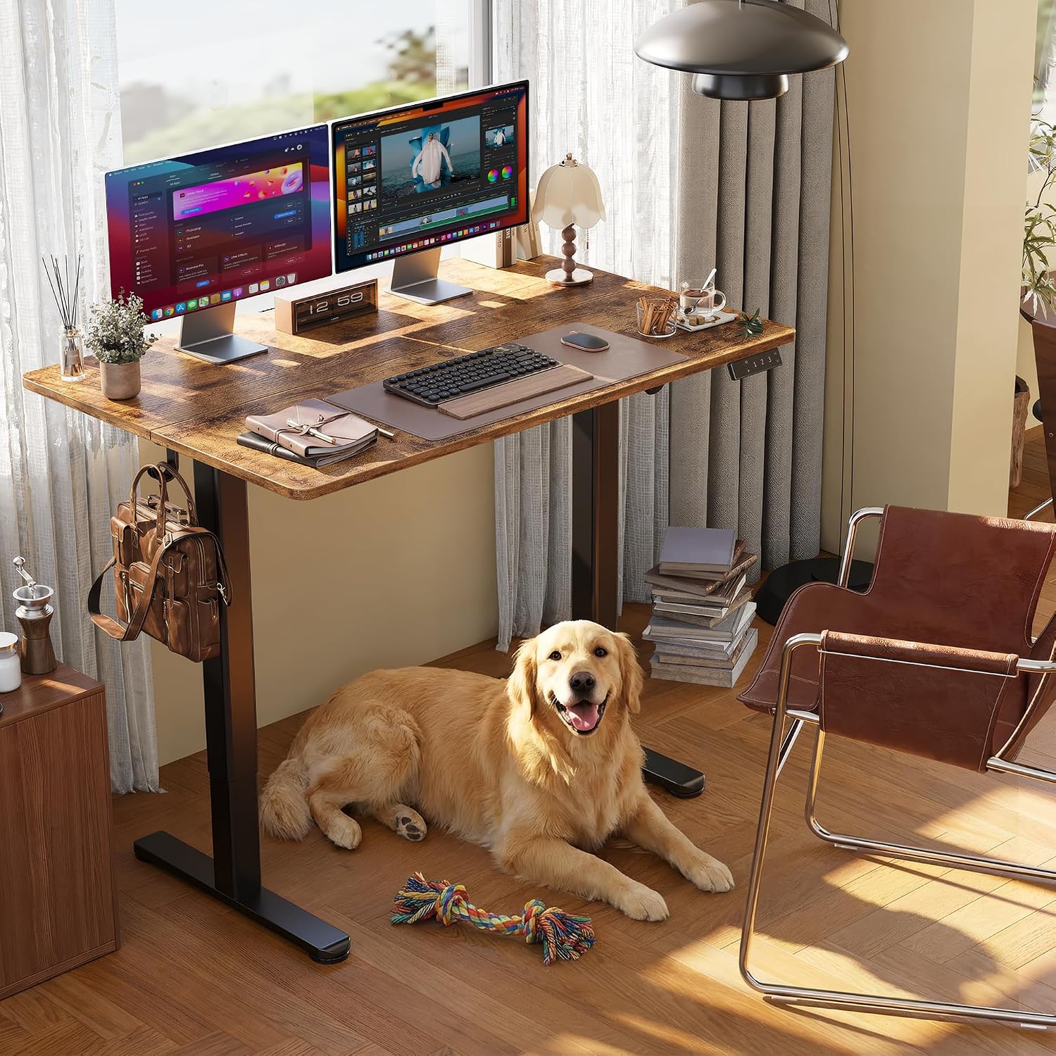 AUCT 22637 - $110 Claiks Electric Height Adjustable Standing Desk, 48x24 Inch, Rustic Brown - Image 2