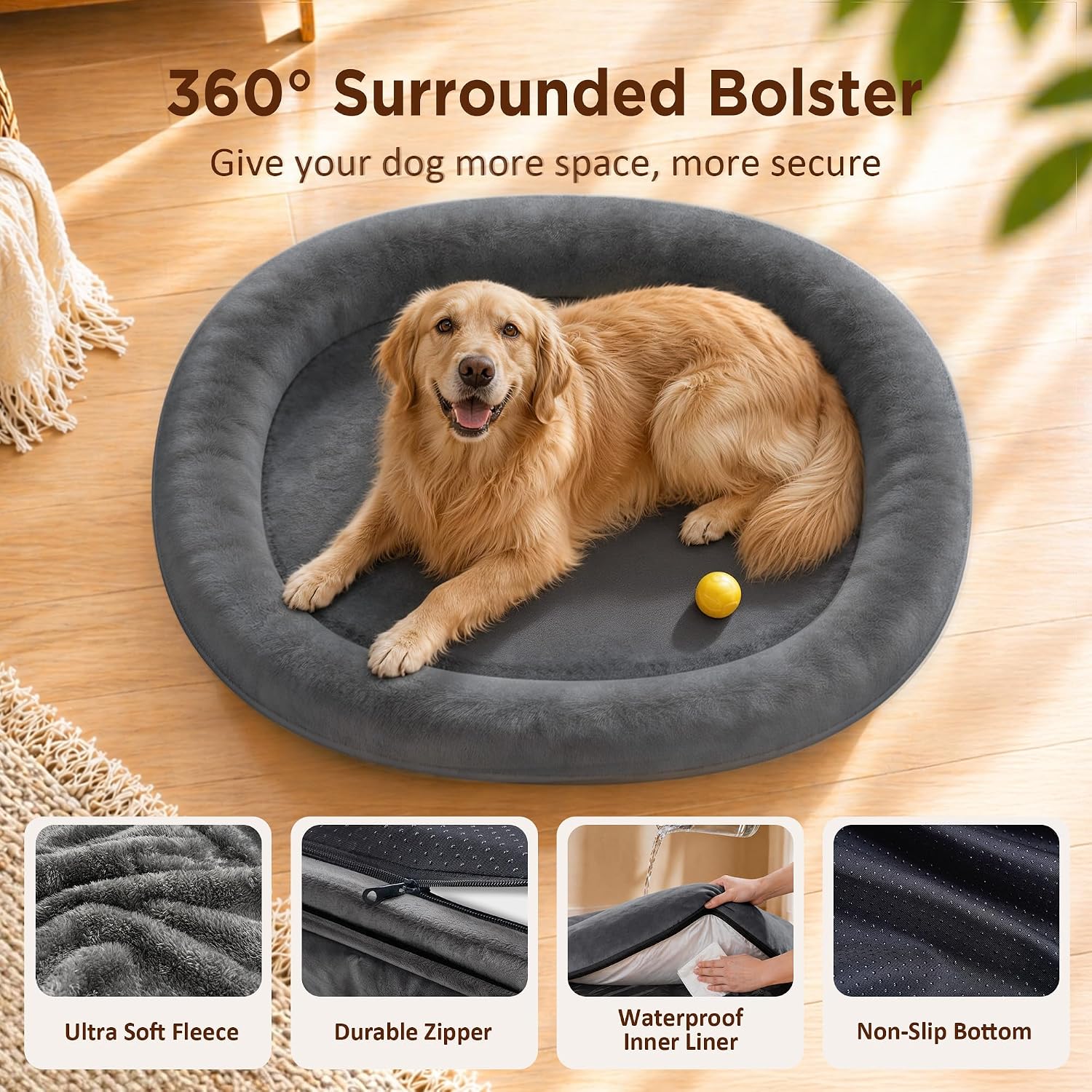 AUCT 22628 - Waterproof Orthopedic Dog Bed for Medium Dogs, Dark Grey - Image 3