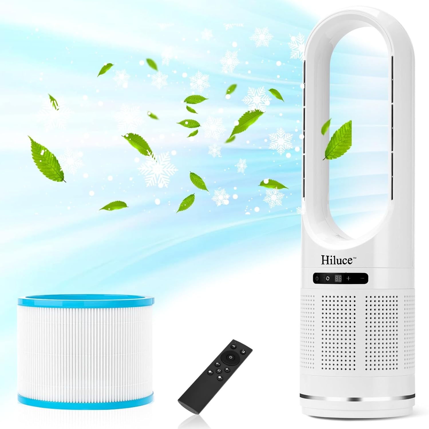 AUCT 21064 - $57 Hiluce Bladeless Fan with Air Purifier,20dB Quiet Tower Fan with Remote