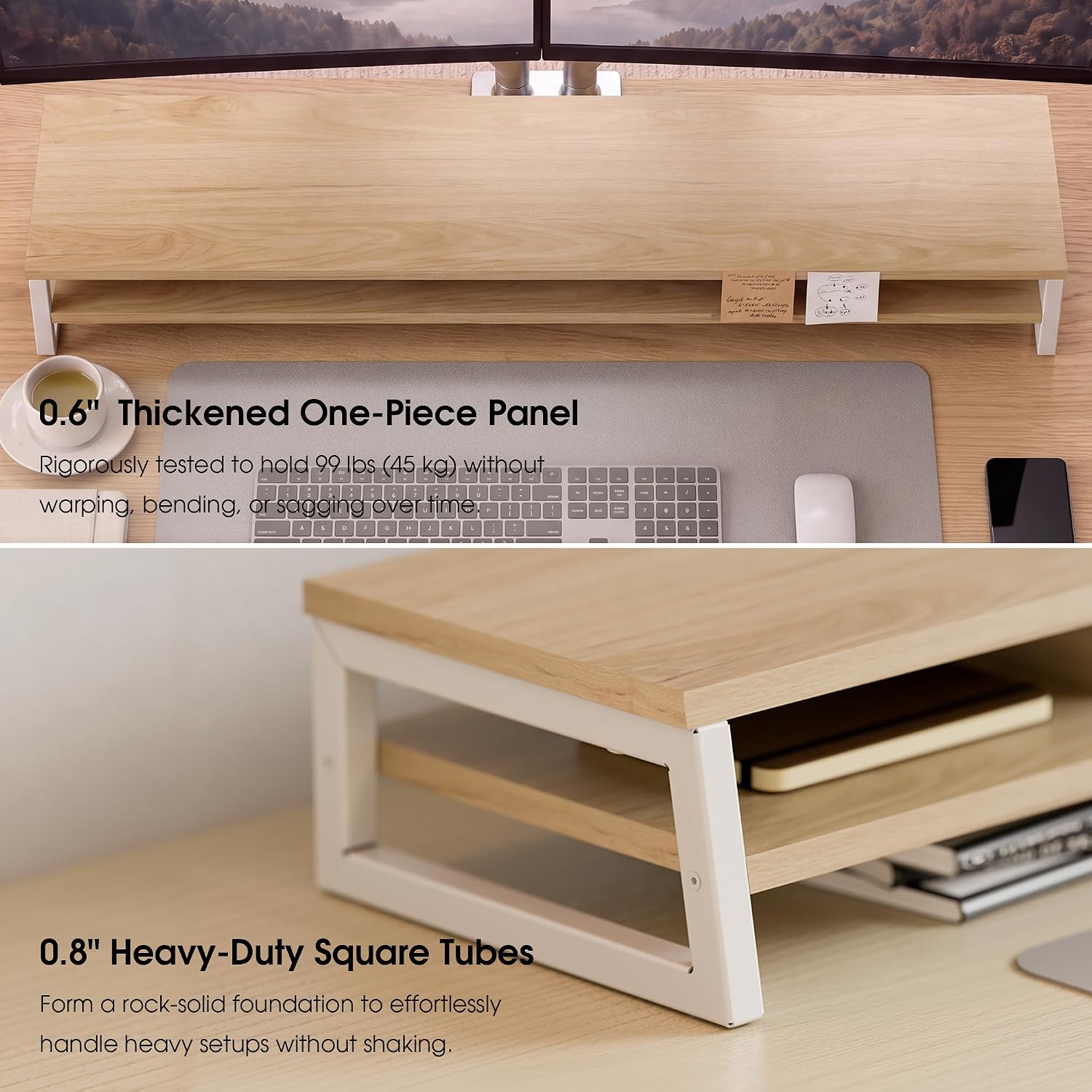 AUCT 21065 - $90 Fenge Dual Monitor Riser for Desk, Open Shelf with 3 Storage Compartments - Image 4