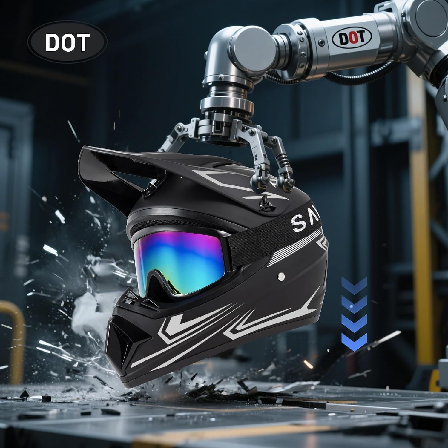 AUCT 22505 - $69 Youth Kids Dirt Bike Motocross Helmet (Goggles Gloves Face Mask) 4PCS Set, DOT Approve - Image 4