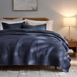 AUCT 20765 - $59 palassio Striped Navy Blue 100% Cotton Quilt King Size Bedding Sets, Lightweight Crink