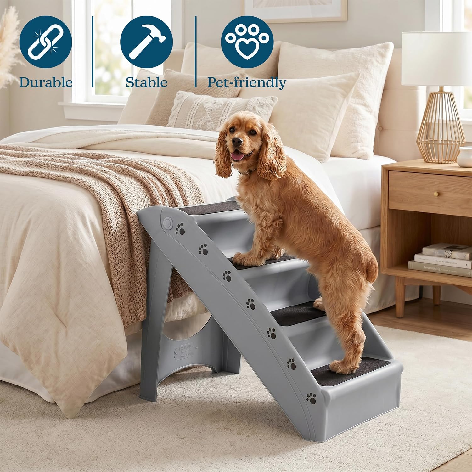 AUCT 22607 - PETMAKER Lightweight Durable Plastic Dog Stairs, Gray, 23.25" x 15" x 19" - Image 3