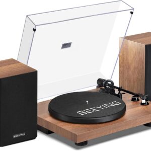 AUCT 22433 - $250 SeeYing Vinyl Record Player with 36 Watt Stereo Bookshelf Speakers
