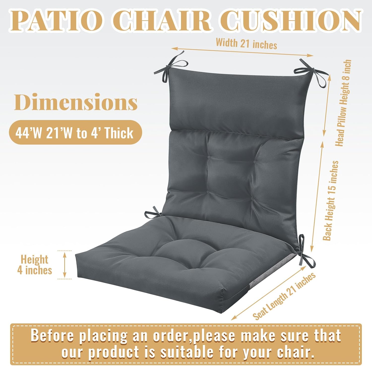 AUCT 21689 - $105 Sintuff 44 x 21 x 4 Patio Chair Cushions Outdoor Chair Cushions Seat/Back Tufted Pill - Image 2