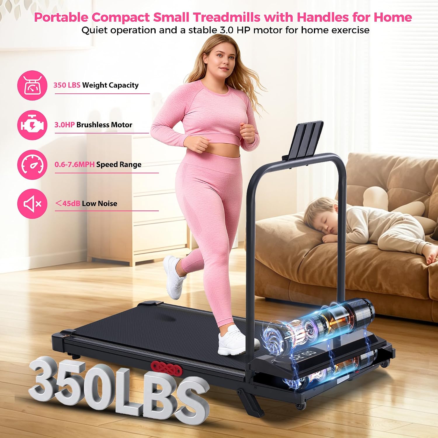 AUCT 22075 - $114 Walking Pad with Incline and Handle Bar, Portable Treadmill for Home Small, Electric - Image 4