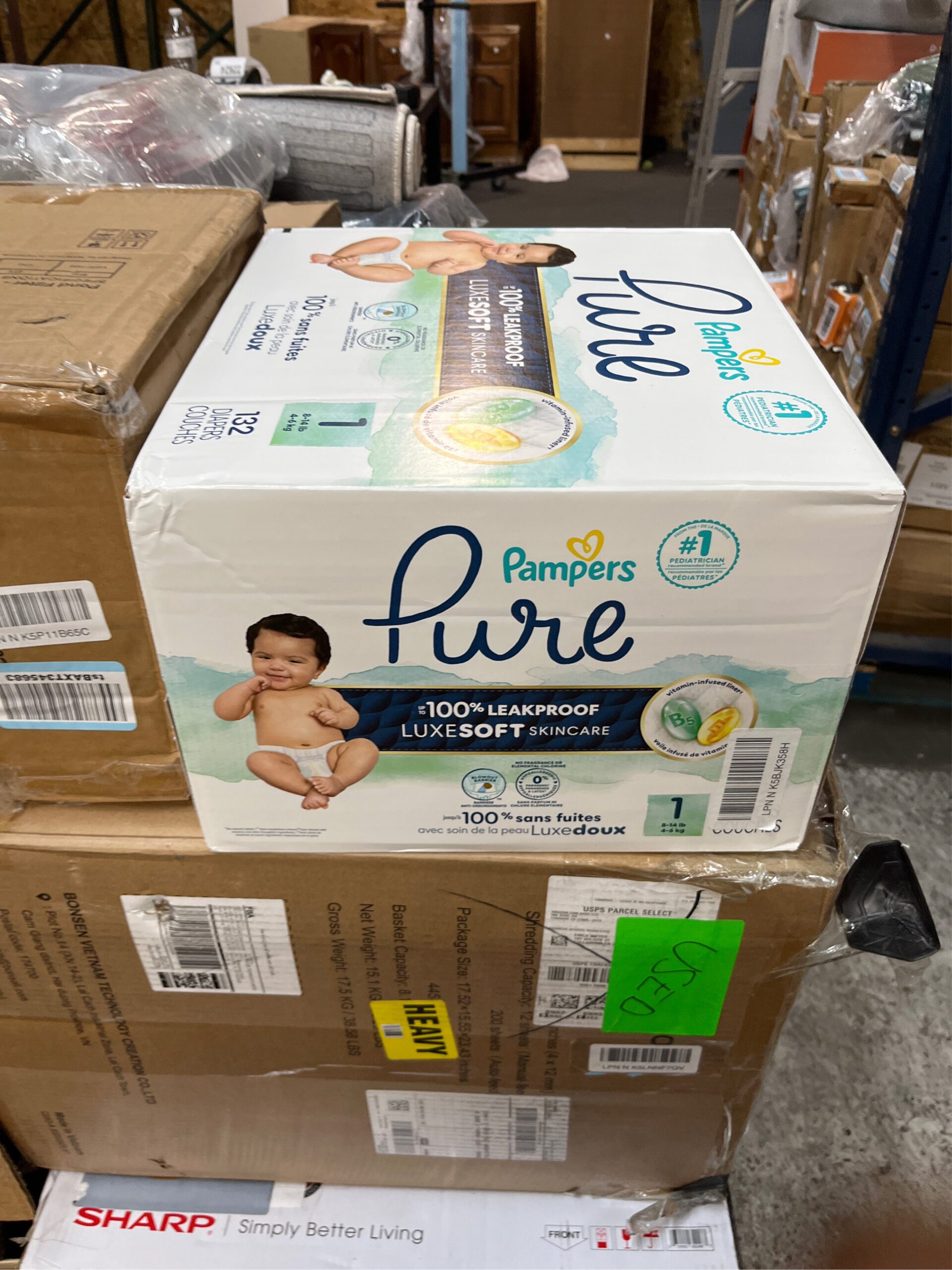 AUCT 22625 - Pampers Pure Baby Diapers, Size 1 (8-14 lbs), 132 - Image 5