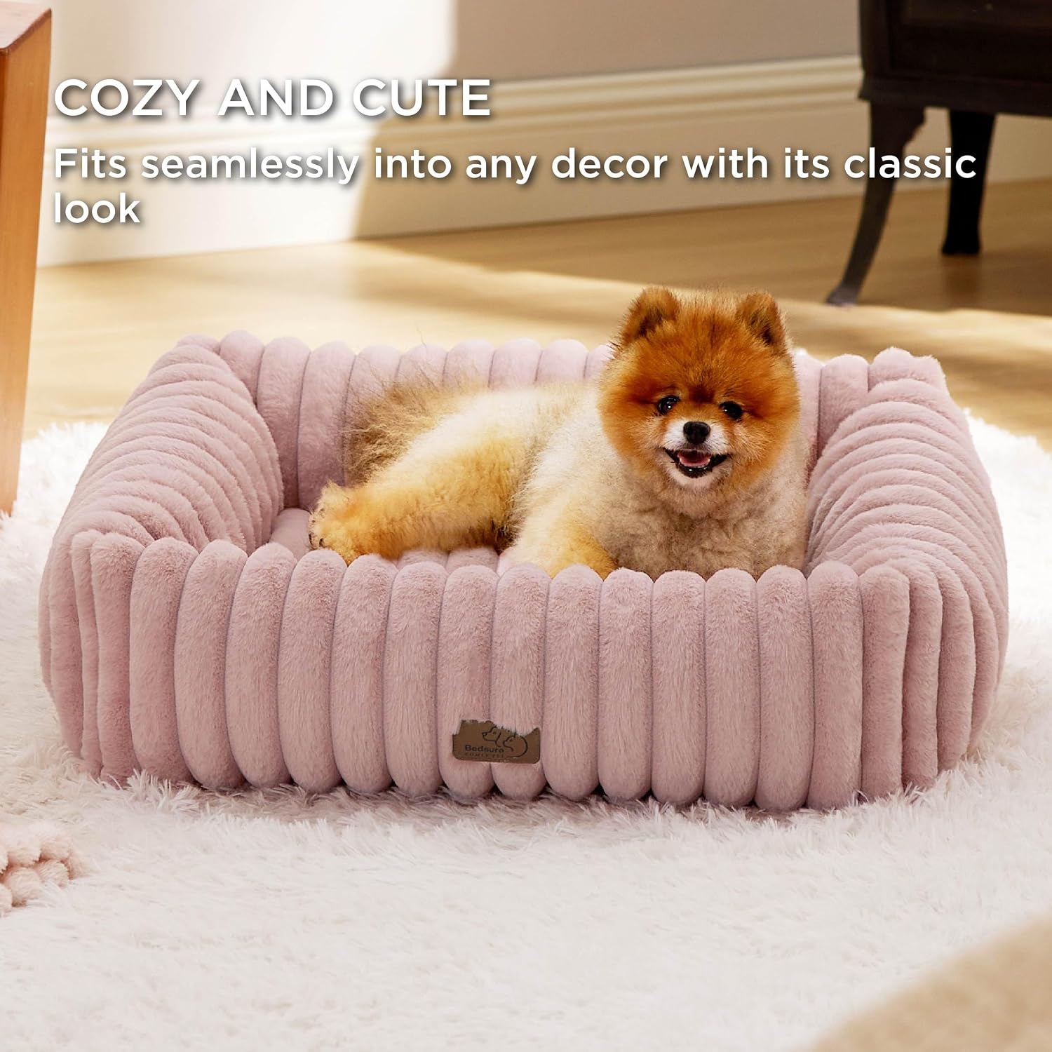 AUCT 20909 - $51 Bedsure ComfyFleece Dog Bed Medium Large Size Dog Washable 30in Blush Pink - Image 4