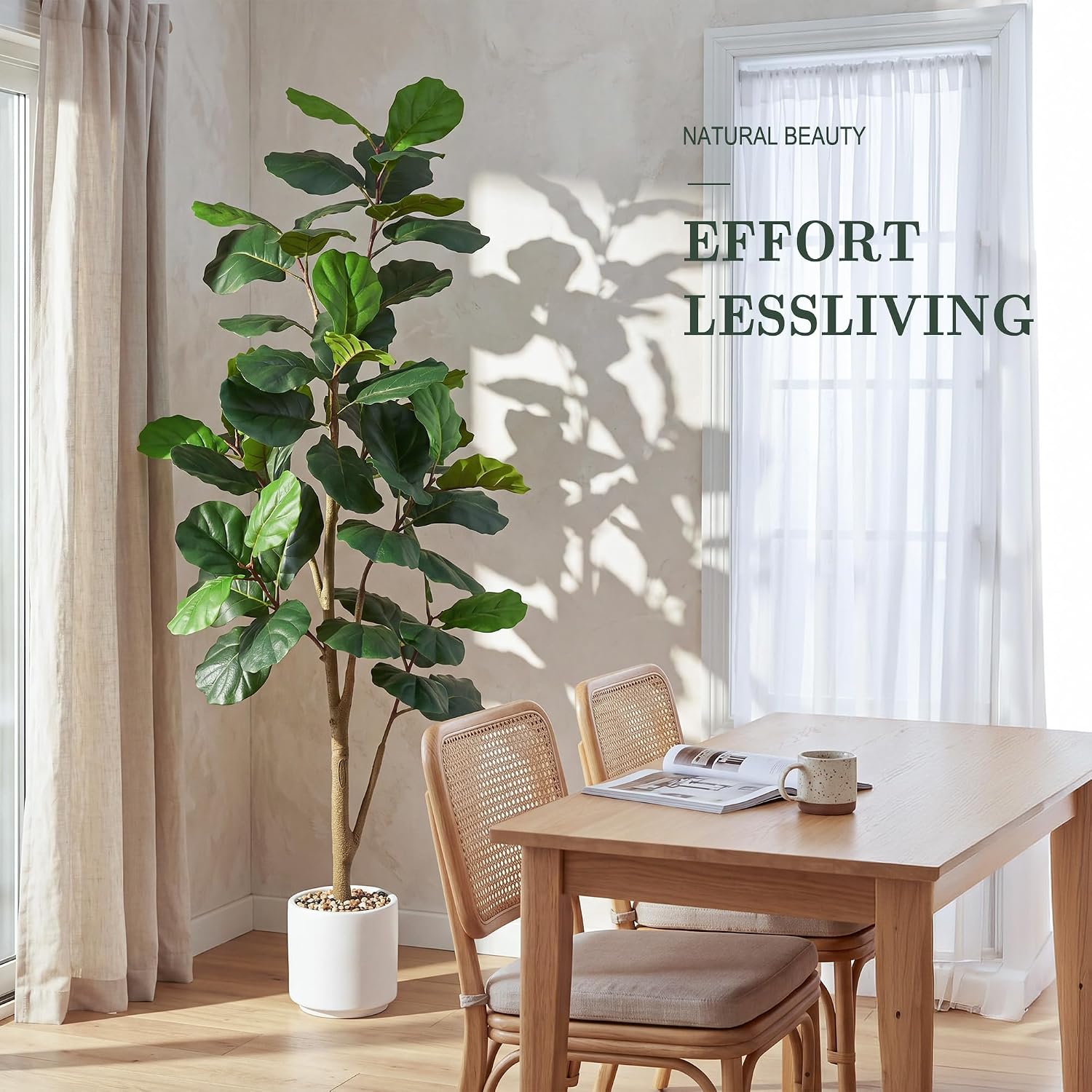 AUCT 20976 - $104 Artificial Fiddle Leaf Fig Tree 7FT, Large Realistic Faux Ficus Lyrata Plant with Pot - Image 2