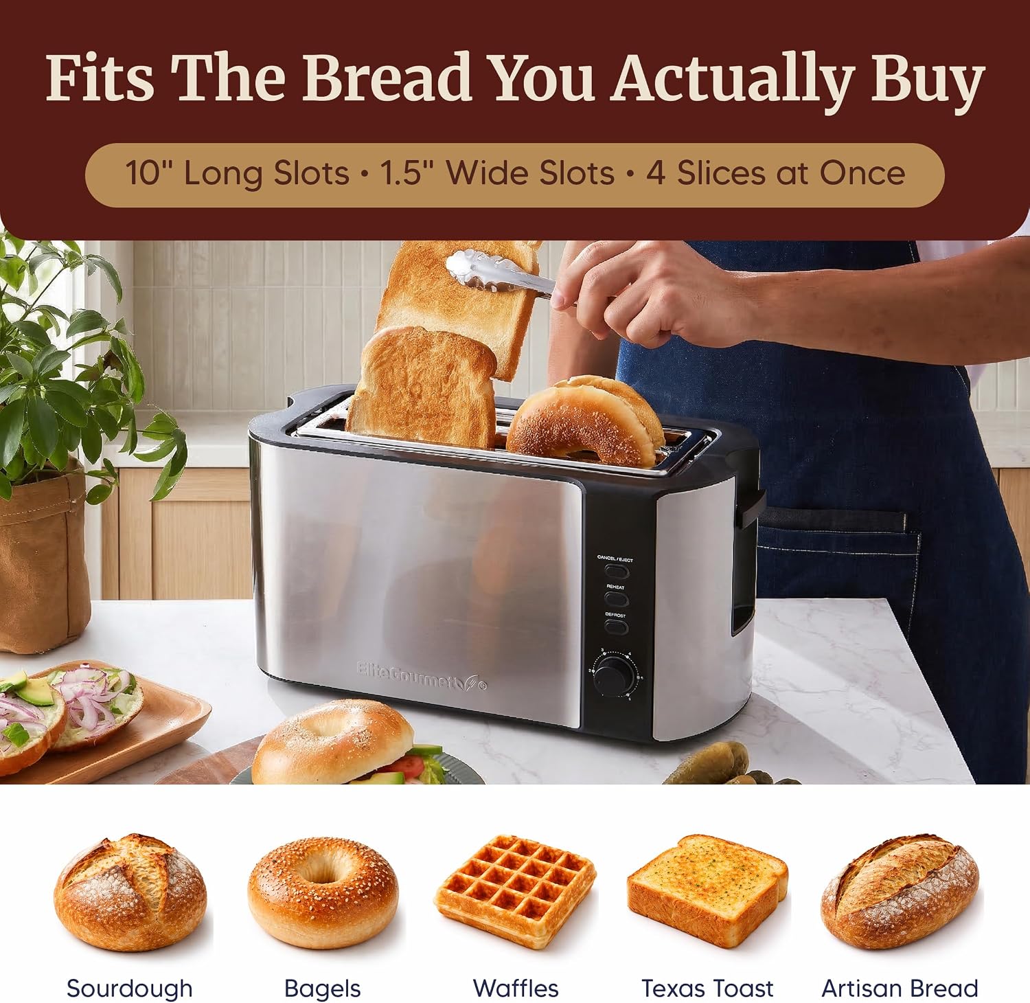 AUCT 20934 - Elite Gourmet 4-Slice Long Slot Toaster, Extra-Wide Slots, 6 Browning - Image 3