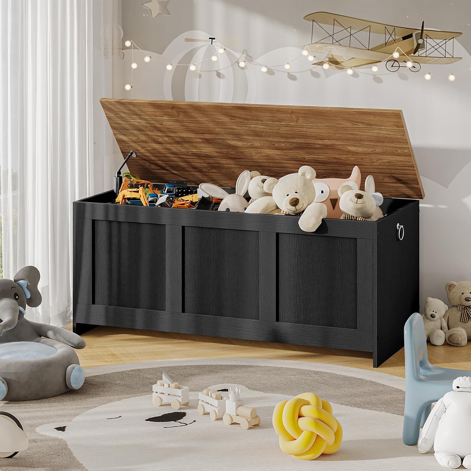 AUCT 22264 - $70 HOOBRO Storage Bench, 39.3" Retro Wooden Storage Chest, Wooden Storage Trunk, Toy Ches - Image 2