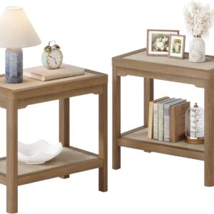 AUCT 20639 - $170 Eclatara Rattan Side Table End Table Set of 2 with Round Edge Design