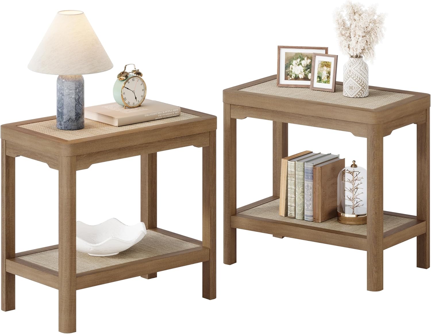 AUCT 20639 - $170 Eclatara Rattan Side Table End Table Set of 2 with Round Edge Design