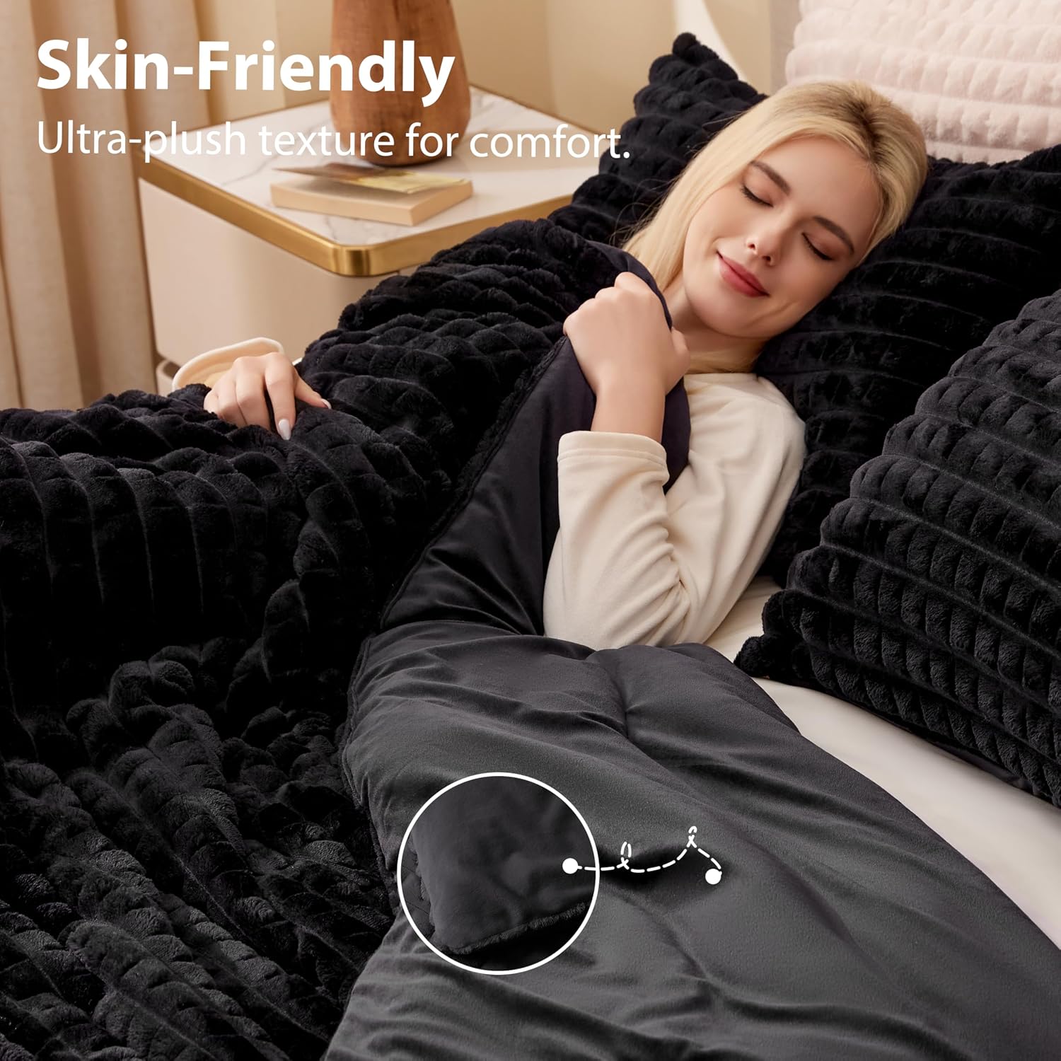 AUCT 20923 - EXQ Home Fluffy Comforter Set Queen Size - Super Soft Faux Fur 3D Grid Jacquard Comforter - Image 4