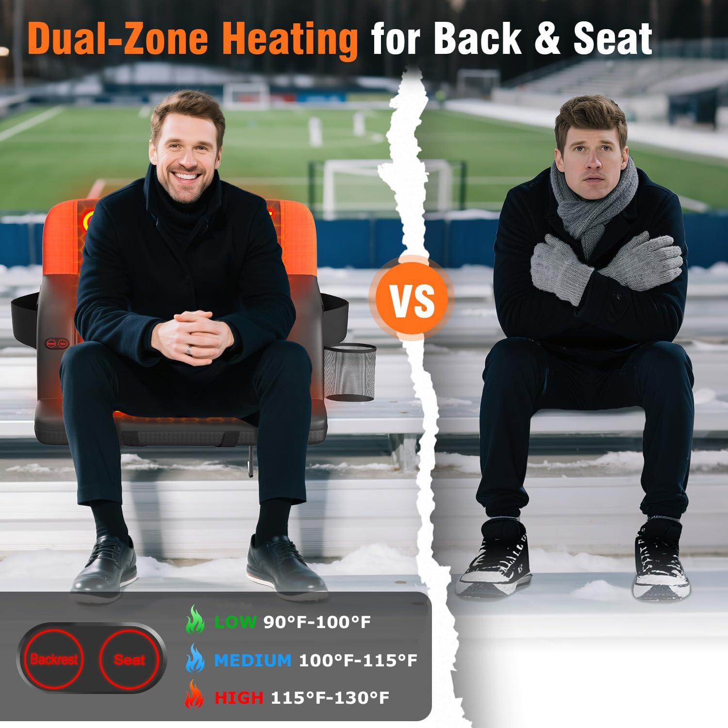 AUCT 21680 - $113 Suteck Heated Stadium Seat with Back Support, Portable Bleacher Chair - Image 3