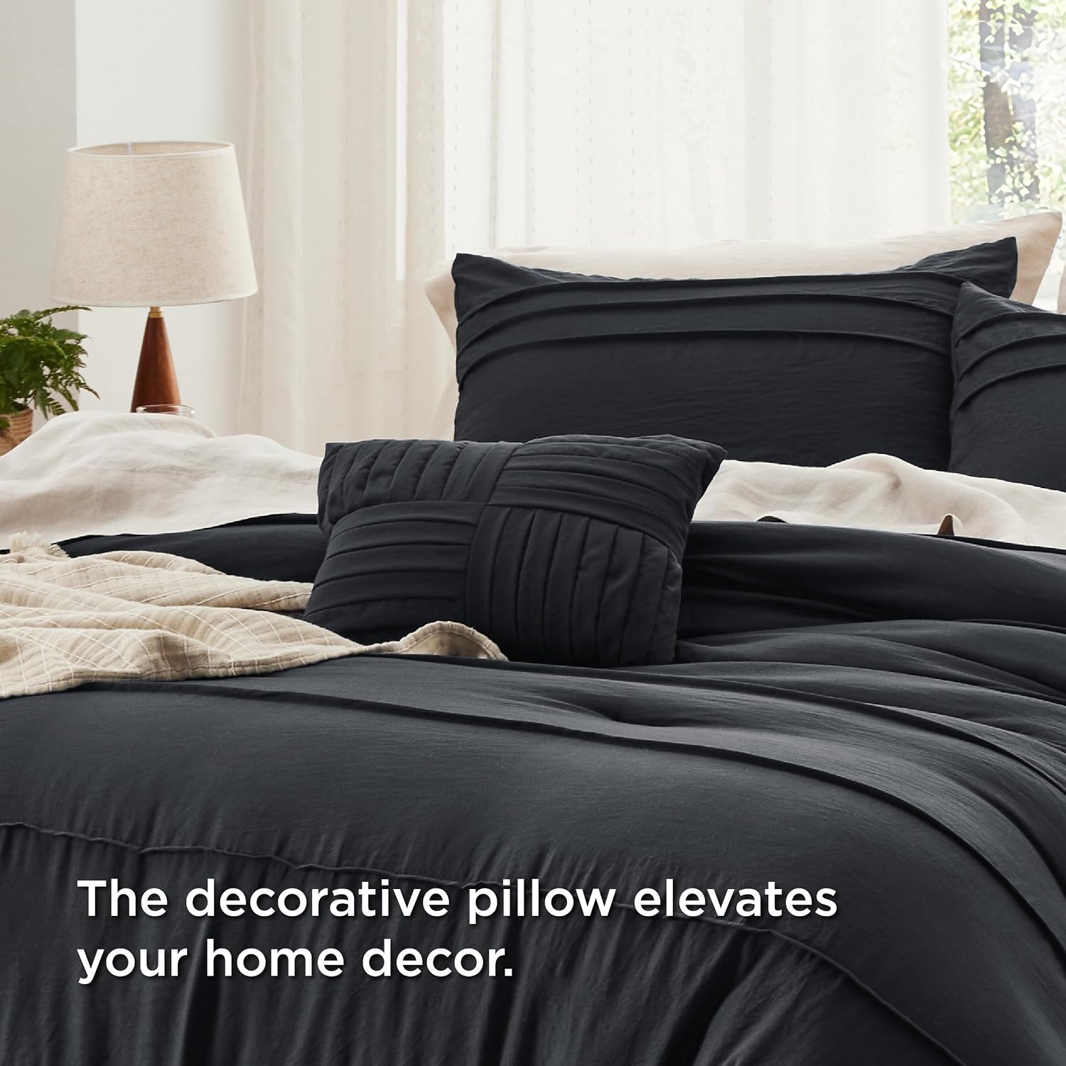 AUCT 21292 - $60 Bedsure Cal King Comforter Set 4 Piece, Black Boho, Pinch Pleat, All-Season - Image 4