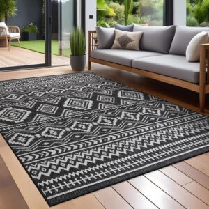 AUCT 22575g - Wade Logan Waikiki Domek Black/Ivory Indoor/Outdoor Area Rug