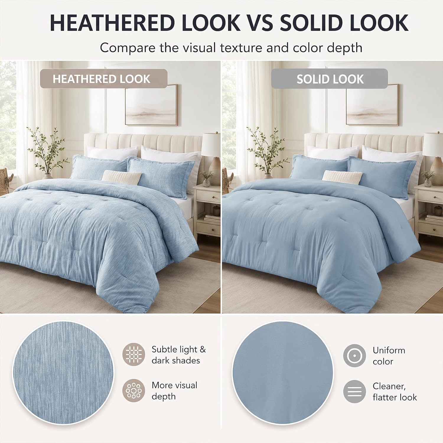 AUCT 20437 - $63 CozyLux California King Comforter Set, Heathered Blue 3 Pieces Bedding Sets - Image 2