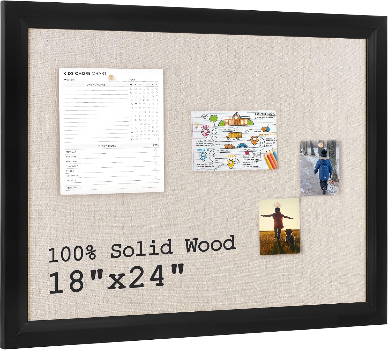 AUCT 20628 - Bulletin Board Cork Board with Linen, 100% Wood Framed 18" x 24" Bulletin Board Decoration