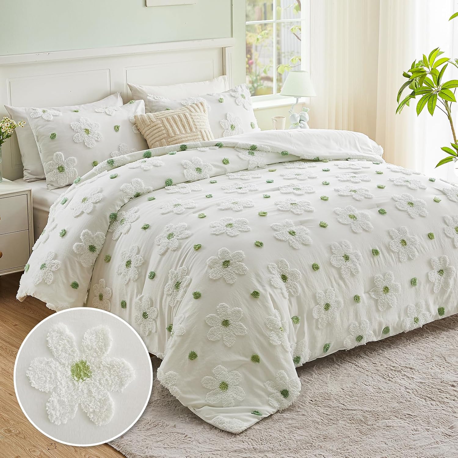 AUCT 22594 - $54 VIVILINEN Full Size Comforter Sets for Girls Floral Bedding Cute Comforter with Tufted - Image 2