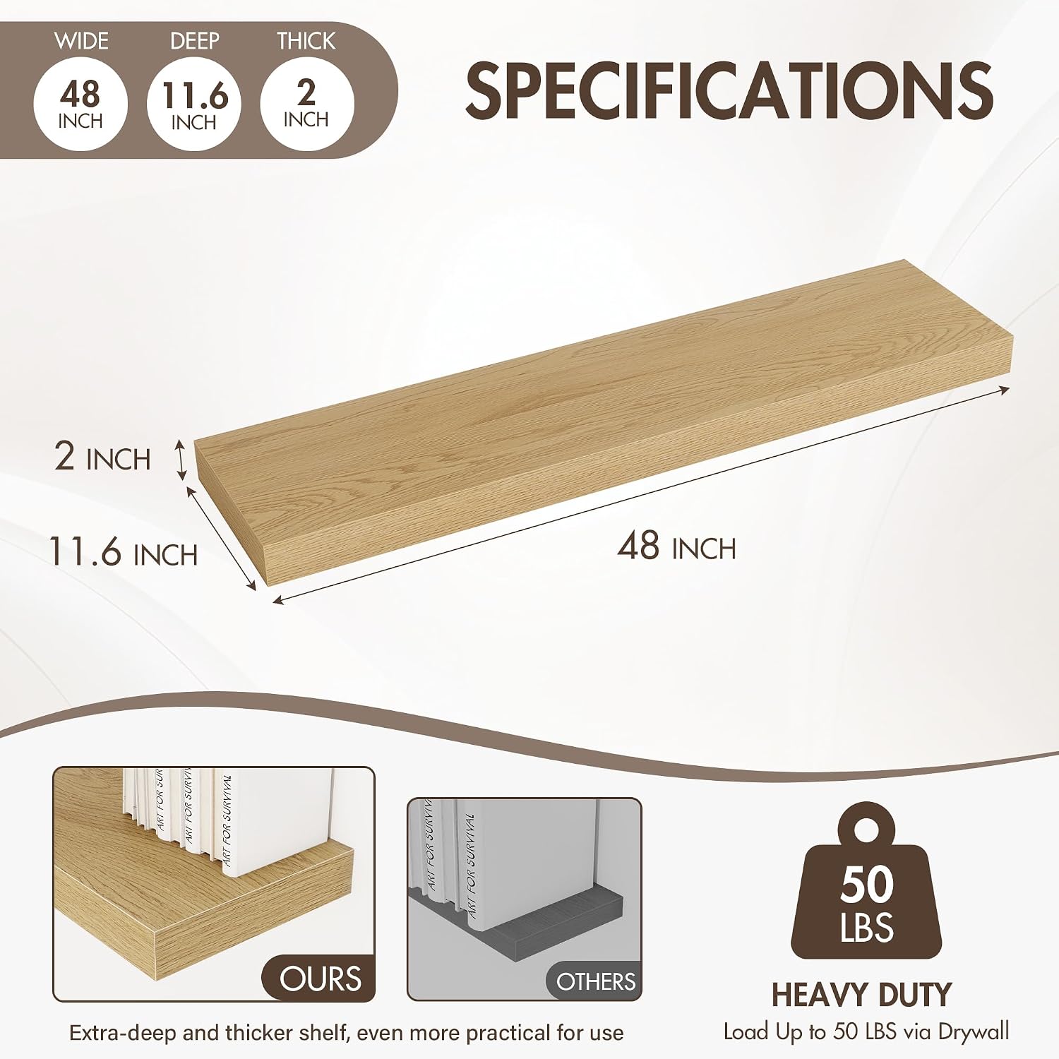 AUCT 20430 - $96 Acovy 48 Inch Floating Shelves, 12" Deep Floating Shelf Wall Mounted, 48" Wall Shelves - Image 4