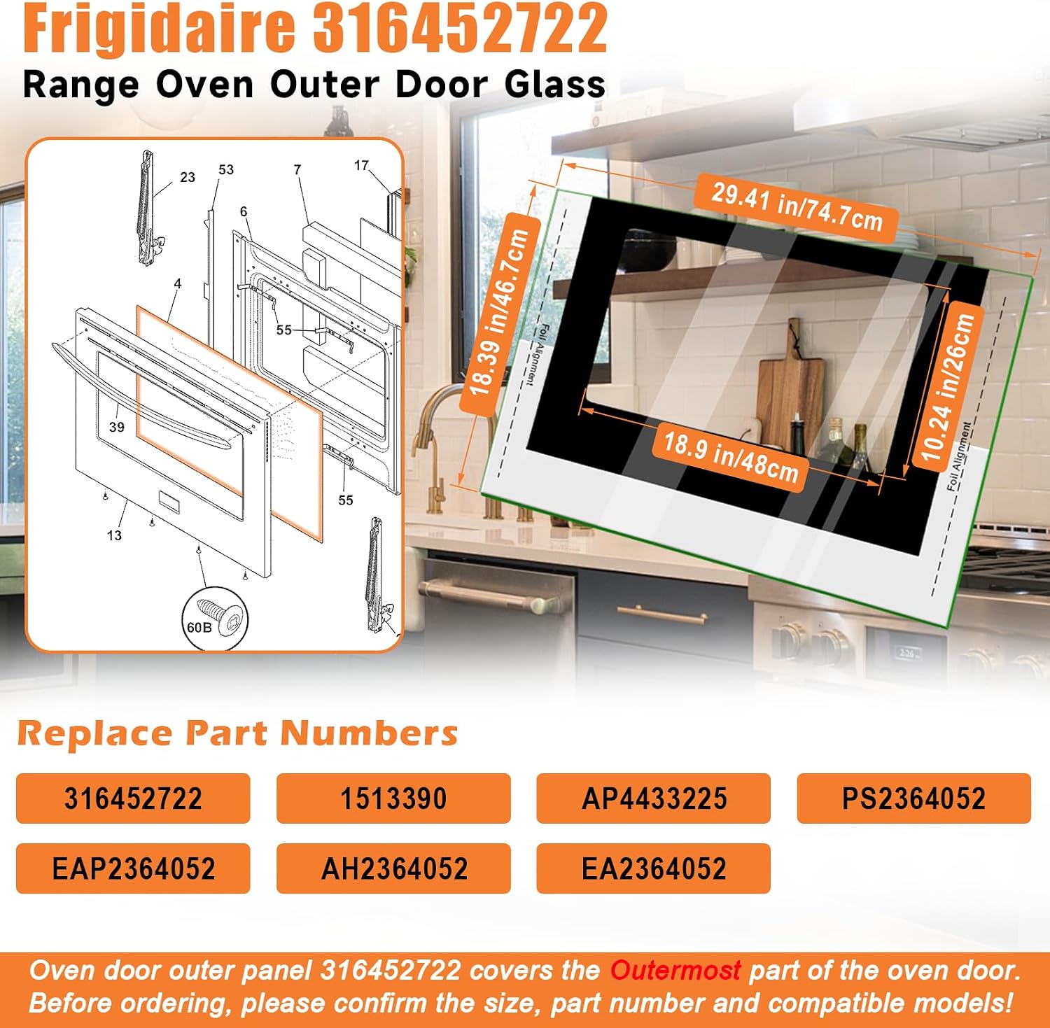 AUCT 22123 - $63 Upgraded 316452722 Oven Door Glass Compatible with Frigidaire Oven Door Glass Replacem - Image 2