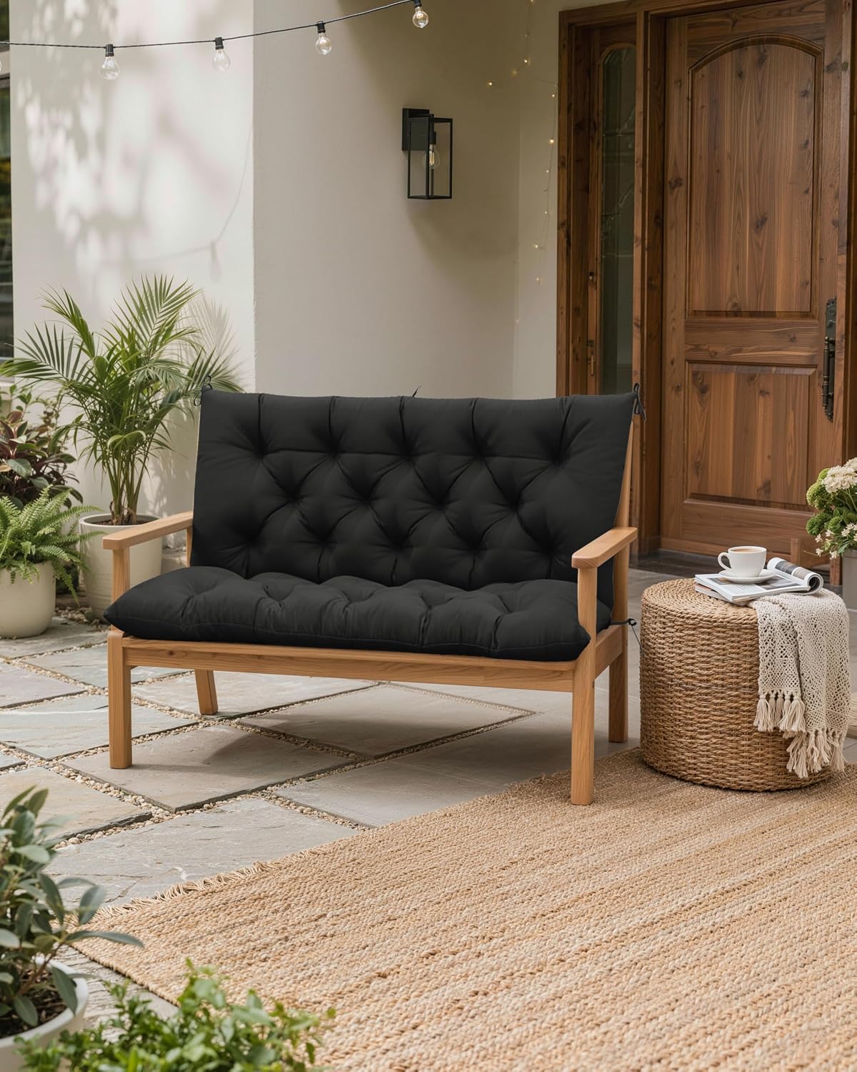 AUCT 21532 - $53 Porch Swing Cushion with Backrest 2-3 Seater Outdoor Bench Cushions Waterproof & Fade - Image 2