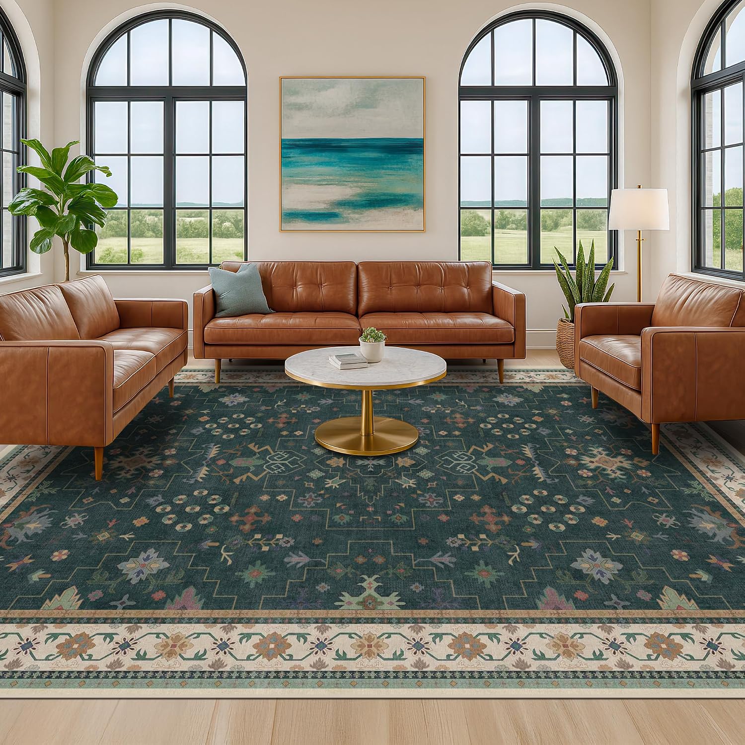 AUCT 21005 - $260 Hazo Haus Dark Green Oushak Living Room Rug 10x12 - Modern Vintage Boho Eclectic Flor - Image 4