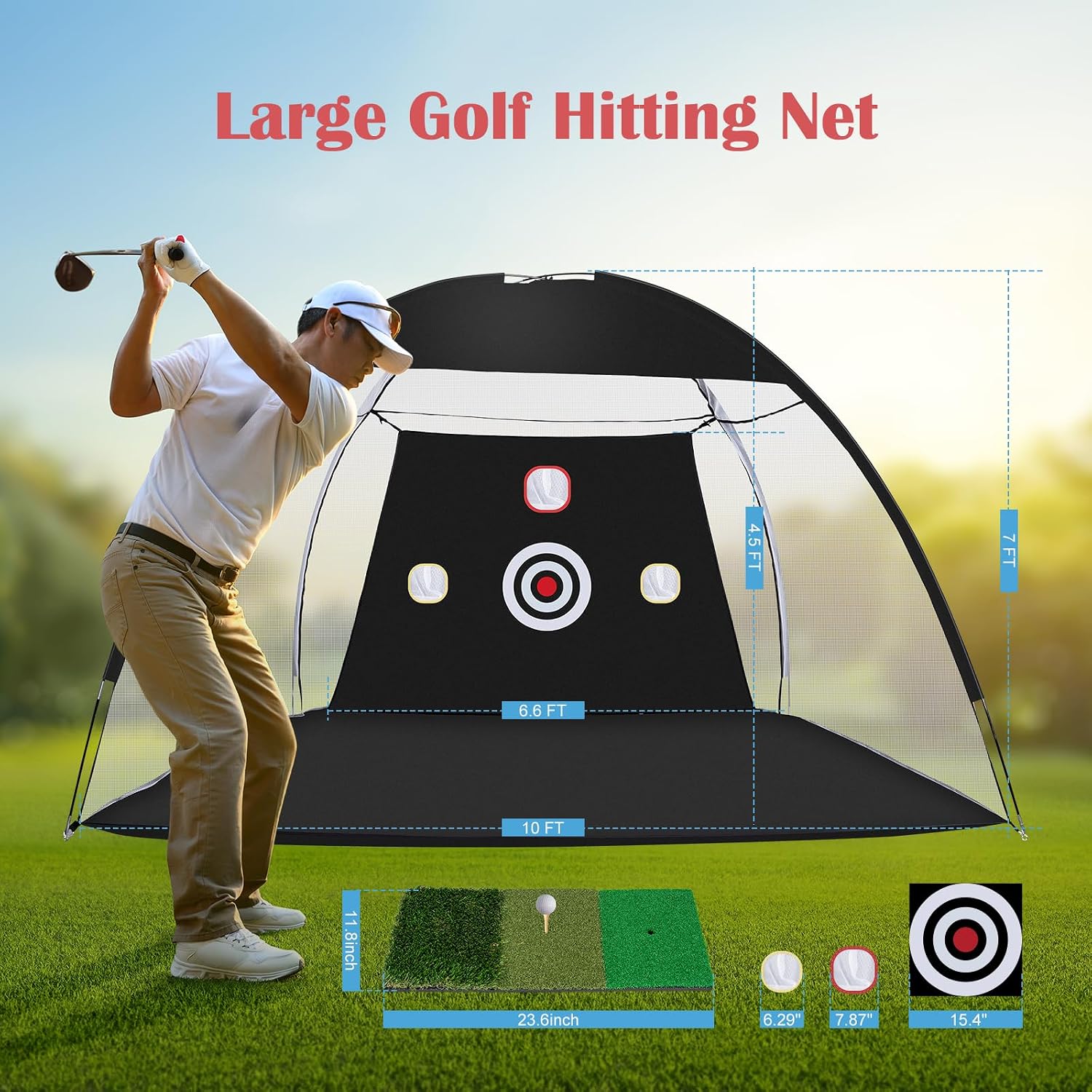 AUCT 21489 - 10 x 7ft Backyard Golf Practice Net with Mat for Indoor/Outdoor Hitting - Image 4