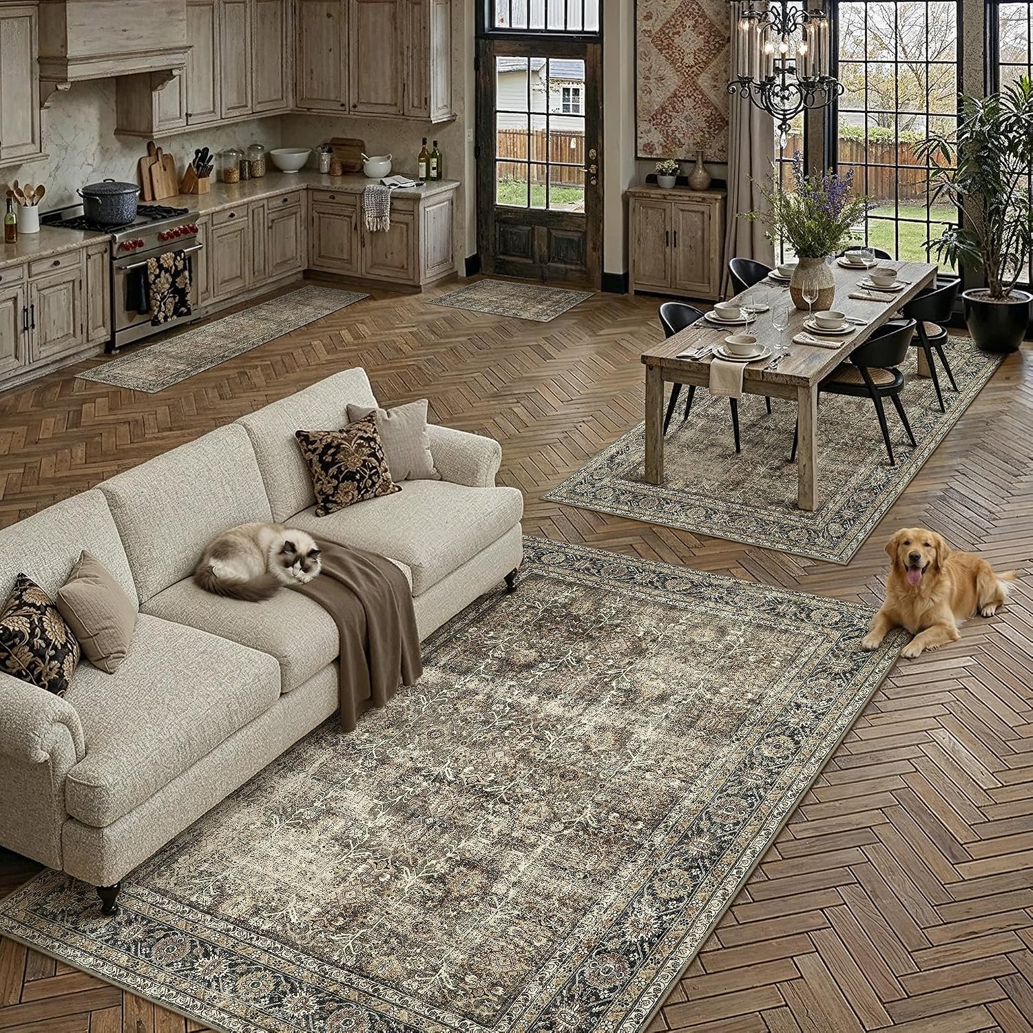 AUCT 21711 - $92 PureCozy Brown Area Rug 12x15 Vintage Traditional Distressed - Image 3