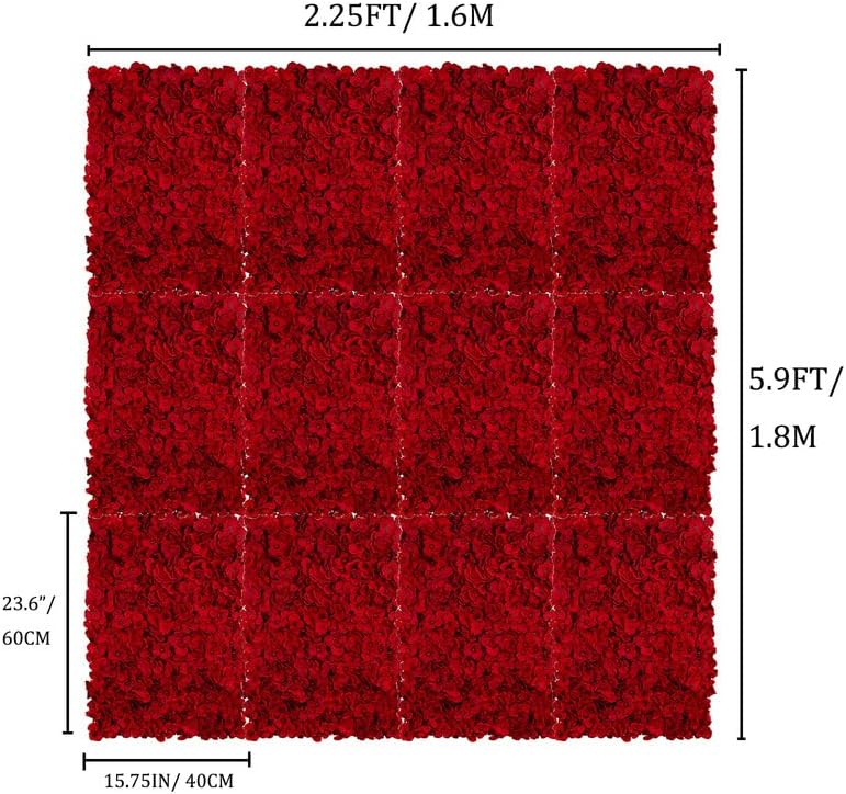 AUCT 20783 - $138 BLOSMON Red Flower Wall Backdrop for Wedding Decor, 12 Pcs, 24 x 16 Inches - Image 2