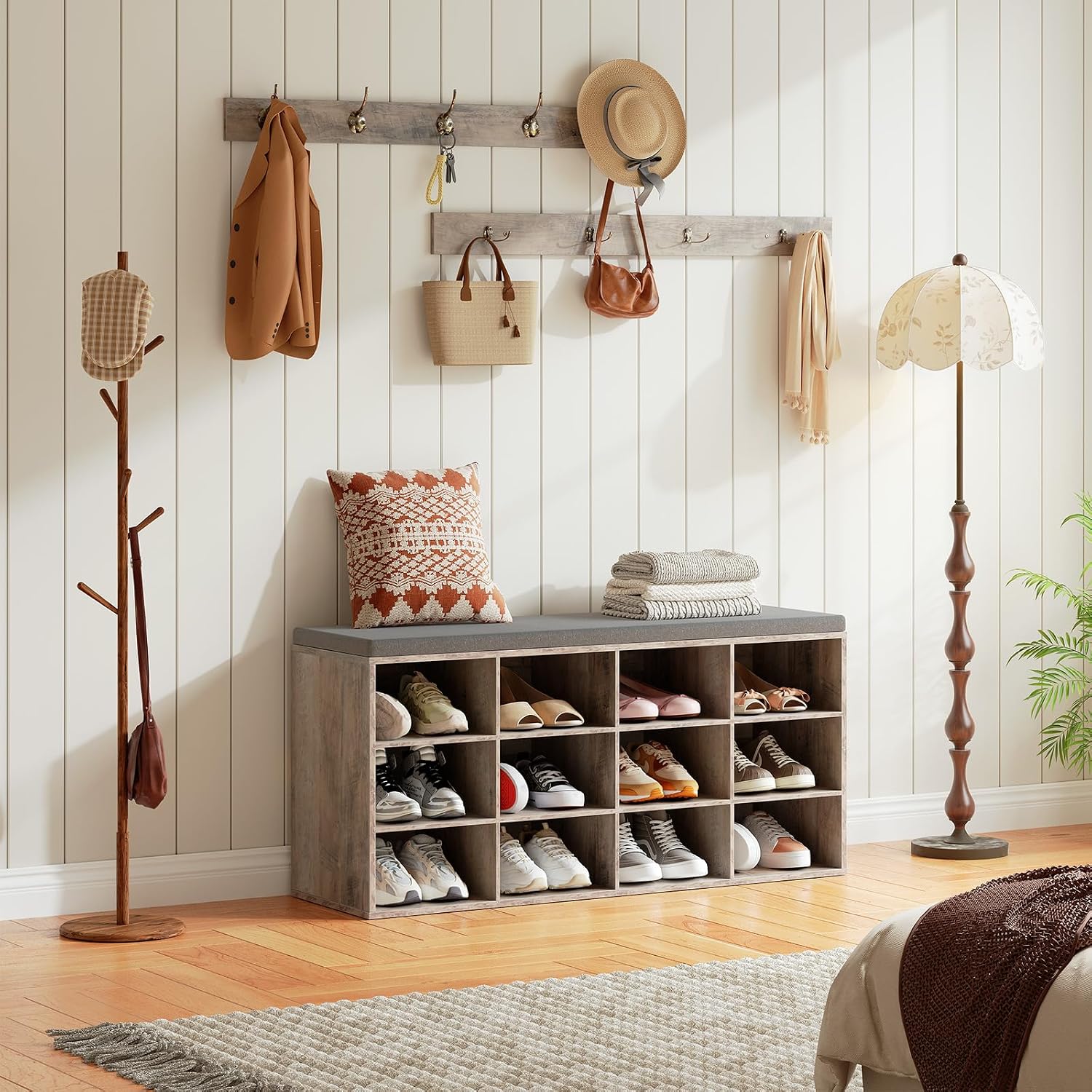 AUCT 21061 - $100 HOOBRO Shoe Storage Bench with Cushion, 39.4" L Entryway Bench - Image 4