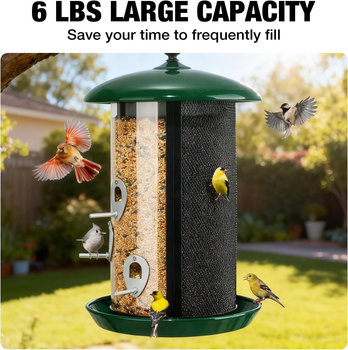 AUCT 20910 - Veehoo Hanging Bird Feeder for Outdoors, 3 in 1 Large Capacity Metal Mesh Tube Bird Feeder - Image 4