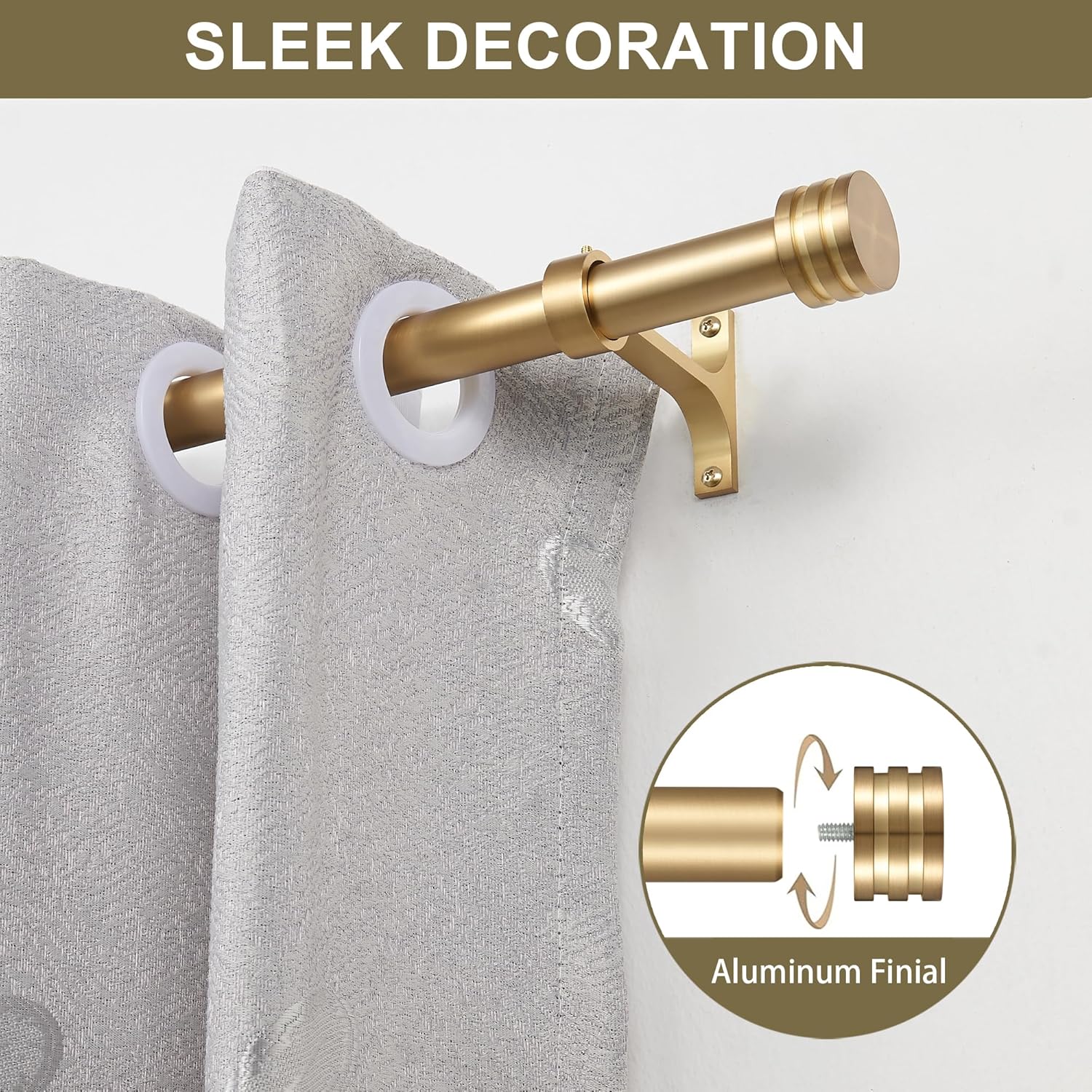 AUCT 22236 - Single Curtain Rods 28-48 Inches,1 inch Heavy Duty Adjustable Window Drapery Rod, Modern R - Image 2