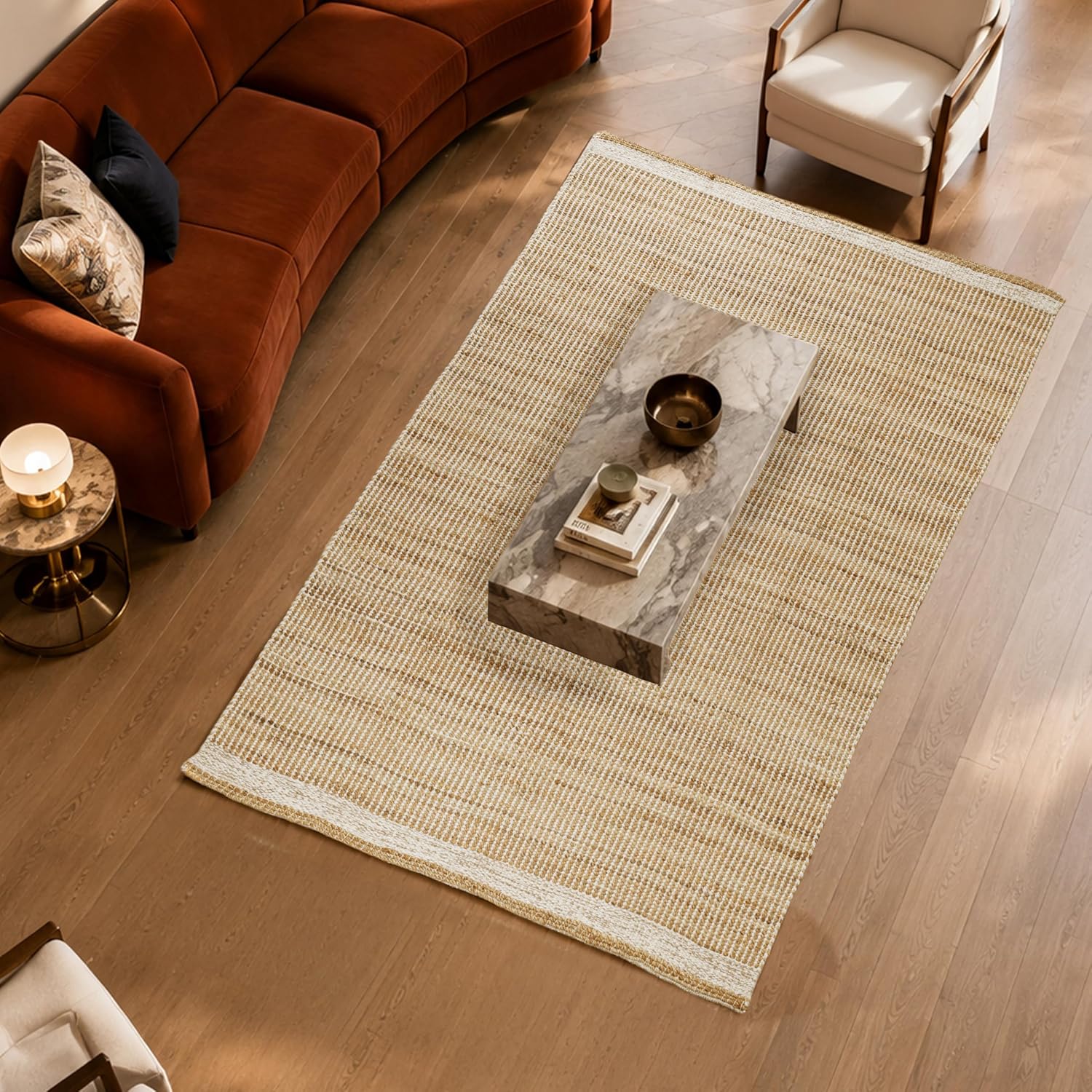 AUCT 21514 - $94 5' x 8' Jute & Wool Area Rug Handwoven Mini Check Pattern with 4-Inch Border Natural